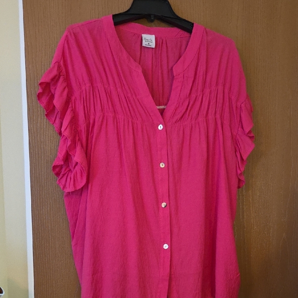 Cato Tops - Cozy Casual NWOT Fuchsia Ruffle Sleeve Button Down Blouse...size 1x